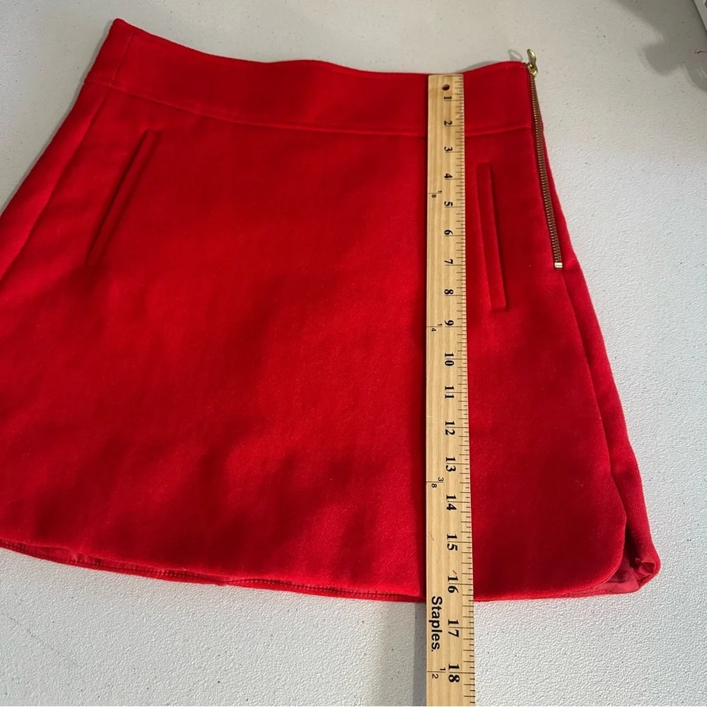J crew 100%wool red Aline mini skirtdoubleserge wool with sidezipper and pocket